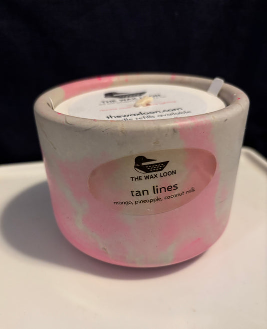 SALE - Cement jar candle TAN LINES - pink swirl