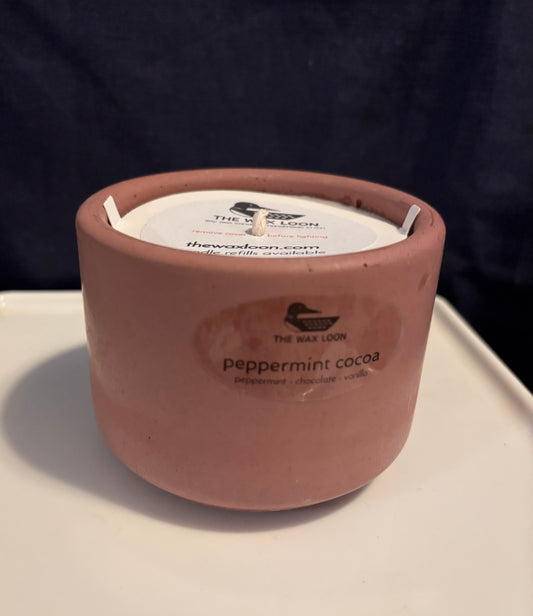 SALE - Cement jar candle PEPPERMINT COCOA - red jar