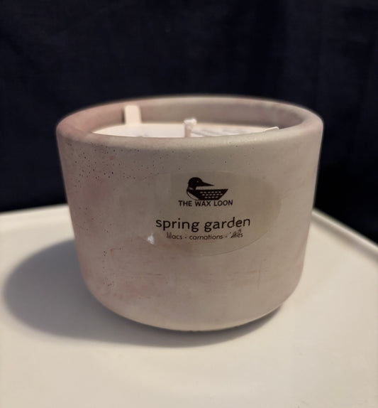 SALE - Cement jar candle SPRING GARDEN - lavender swirl jar